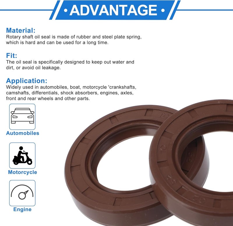 VekAuto Universal Oil Seal TC Double Lip W Steel Spring Seal Ring Rotary Shaft Seal 32x52x10mm High Pressure FKM Rubber Brown 2 Pcs - Image 4